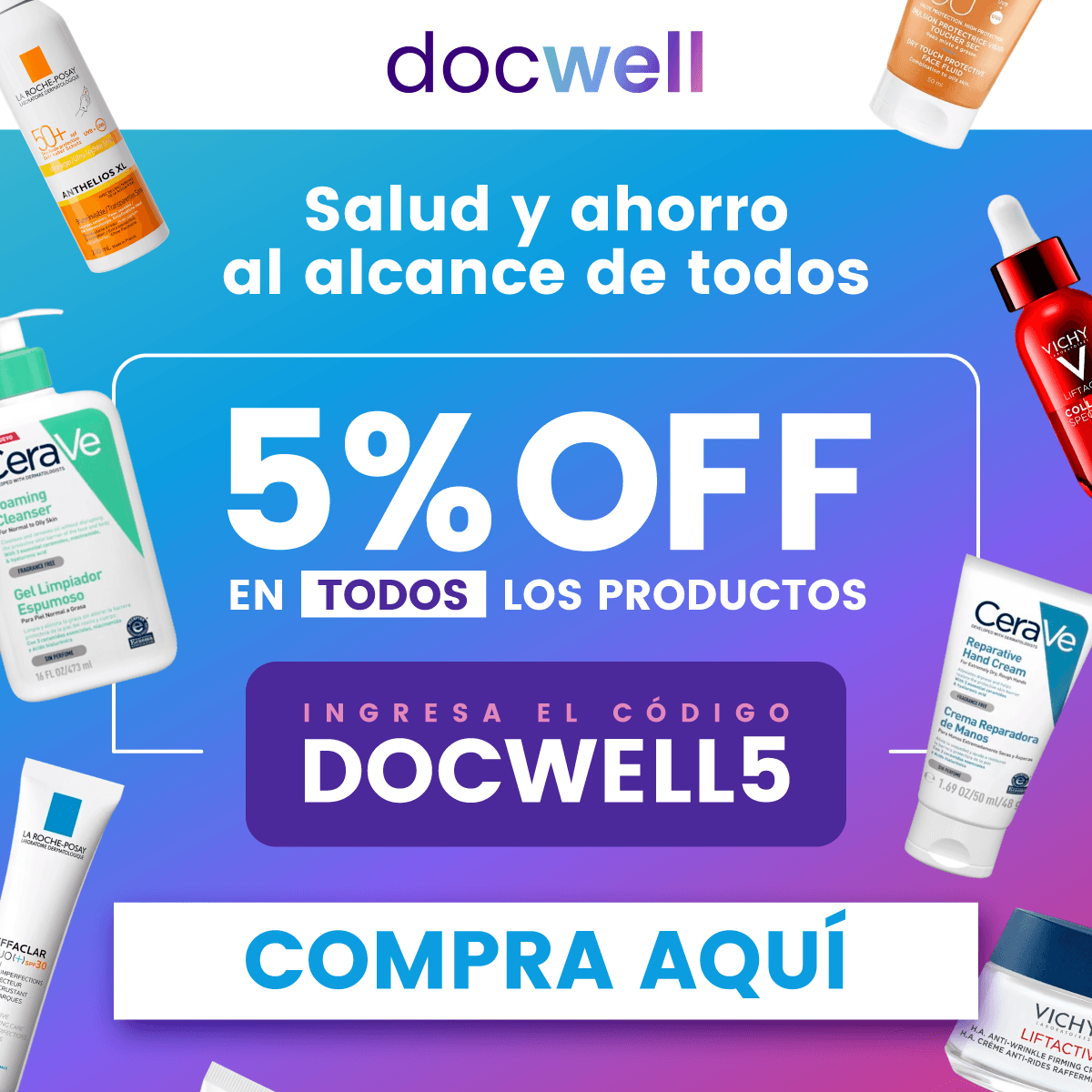 Banner promocional Docwell - Productos de dermatología